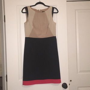 Taupe Black Red Color Block Sleeveless Dress